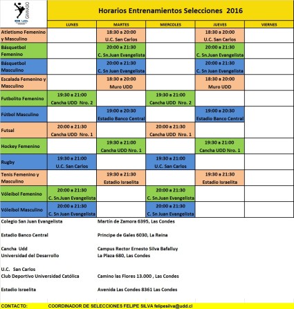 Horario Selecciones Deportivas 2016