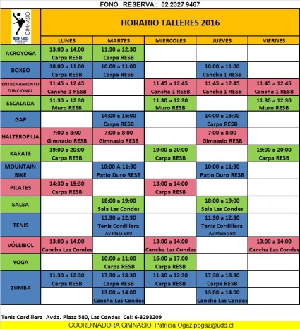 HORARIO TALLERES 2016