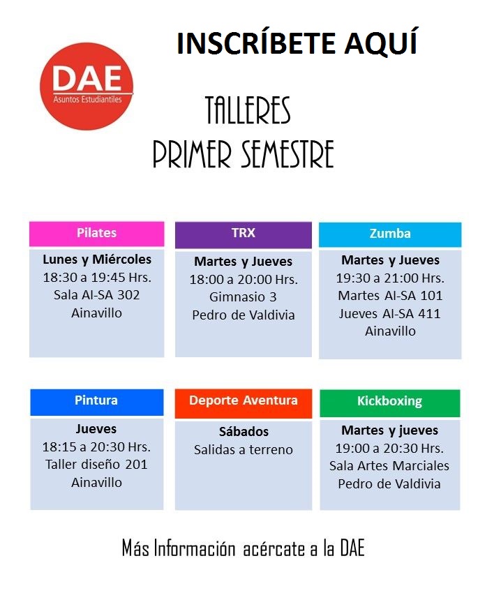 Horario talleres 1 semestre 2016